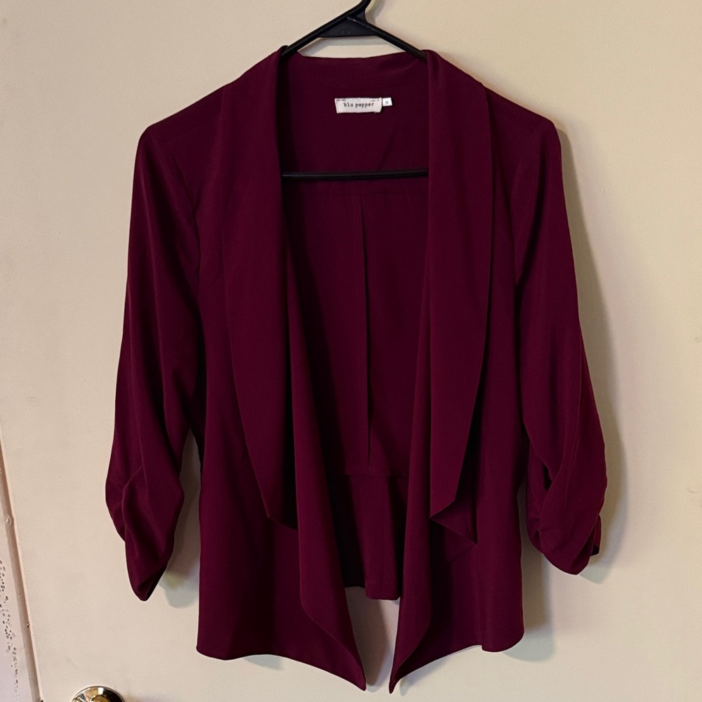 Burgundy Open Front Blazer